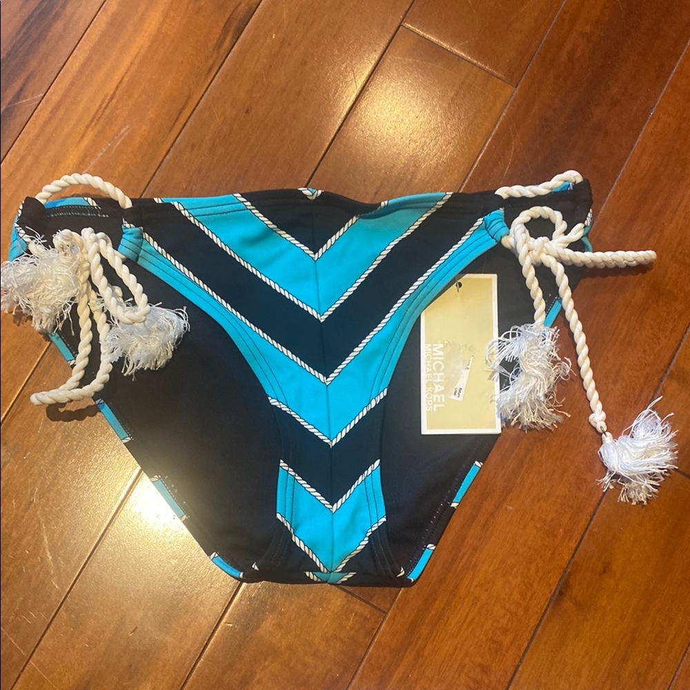 Michael Kors Black Blue Chevron Bikini Bottom Swimsuit Separates Small New 4/25